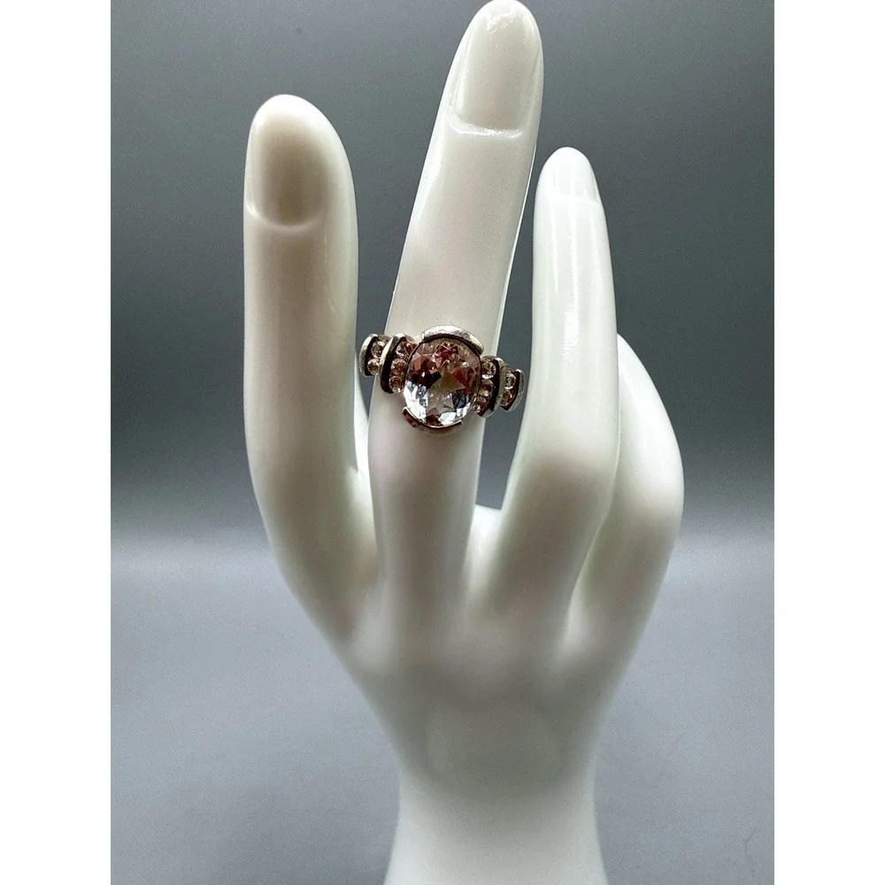925 Sterling Silver Oval Clear Gemstone Statement Ring Size 4.5 4.19g - Picture 2 of 13